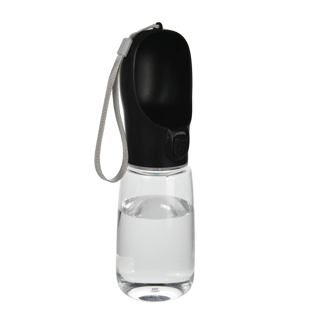 Pet Water Bottle with built-in drinking bowl, portable, leak-proof and travel-friendly design for dogs and cats.