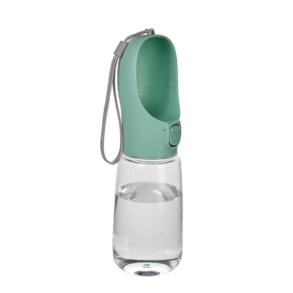 Pet Water Bottle with built-in drinking bowl, portable, leak-proof and travel-friendly design for dogs and cats.