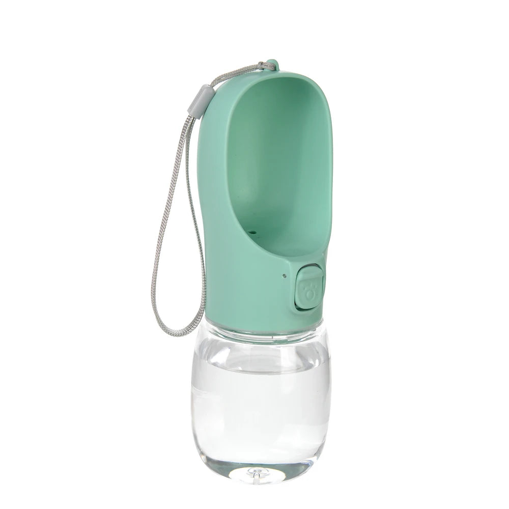 Pet Water Bottle with built-in drinking bowl, portable, leak-proof and travel-friendly design for dogs and cats.