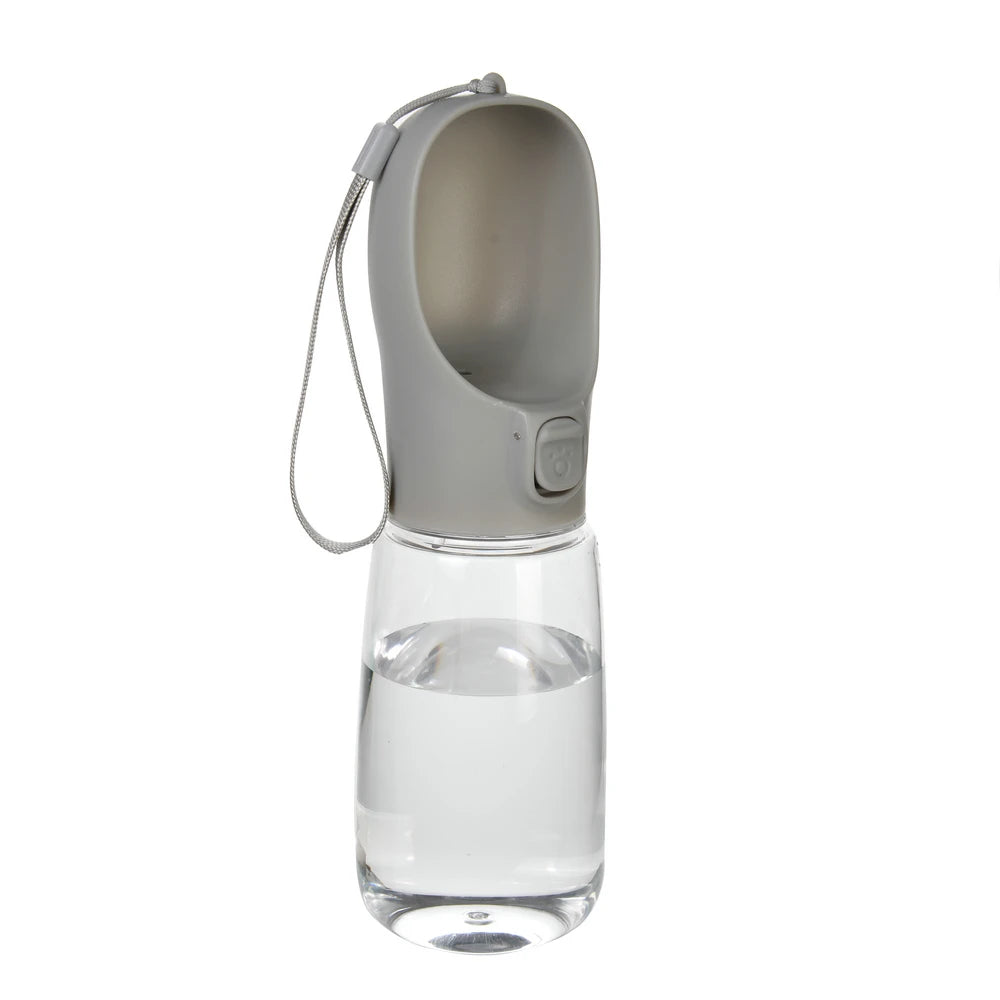 Pet Water Bottle with built-in drinking bowl, portable, leak-proof and travel-friendly design for dogs and cats.