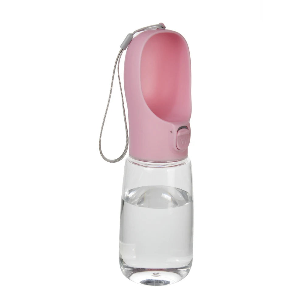 Pet Water Bottle with built-in drinking bowl, portable, leak-proof and travel-friendly design for dogs and cats.