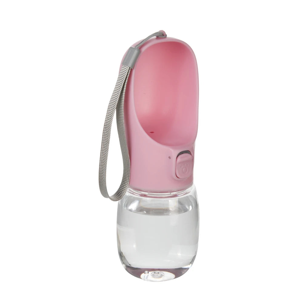 Pet Water Bottle with built-in drinking bowl, portable, leak-proof and travel-friendly design for dogs and cats.