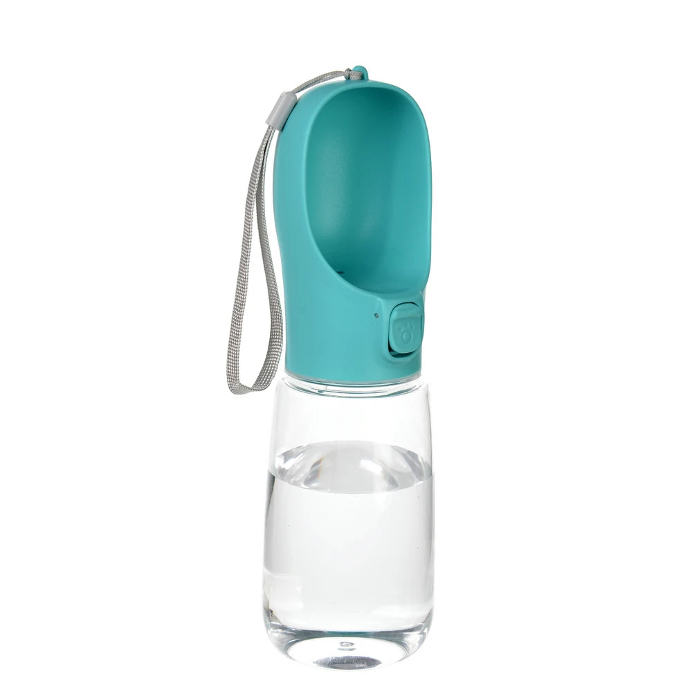 Pet Water Bottle with built-in drinking bowl, portable, leak-proof and travel-friendly design for dogs and cats.