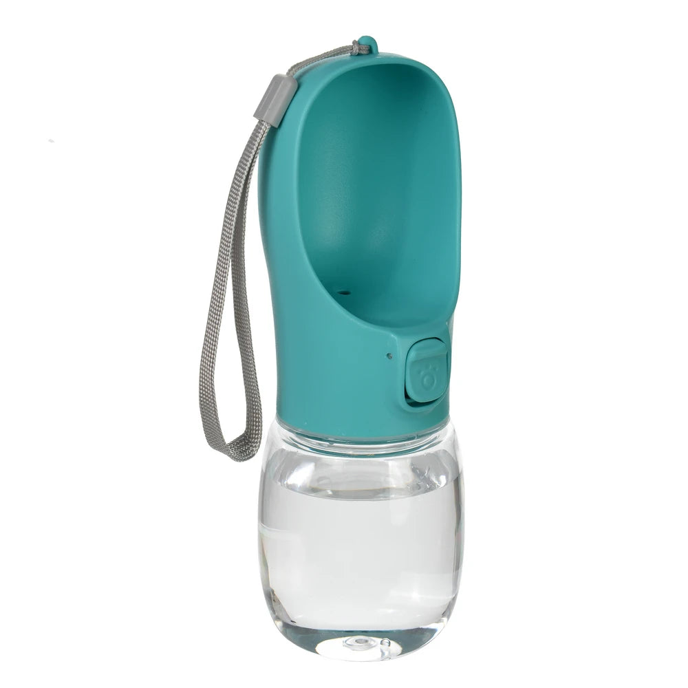 Pet Water Bottle with built-in drinking bowl, portable, leak-proof and travel-friendly design for dogs and cats.