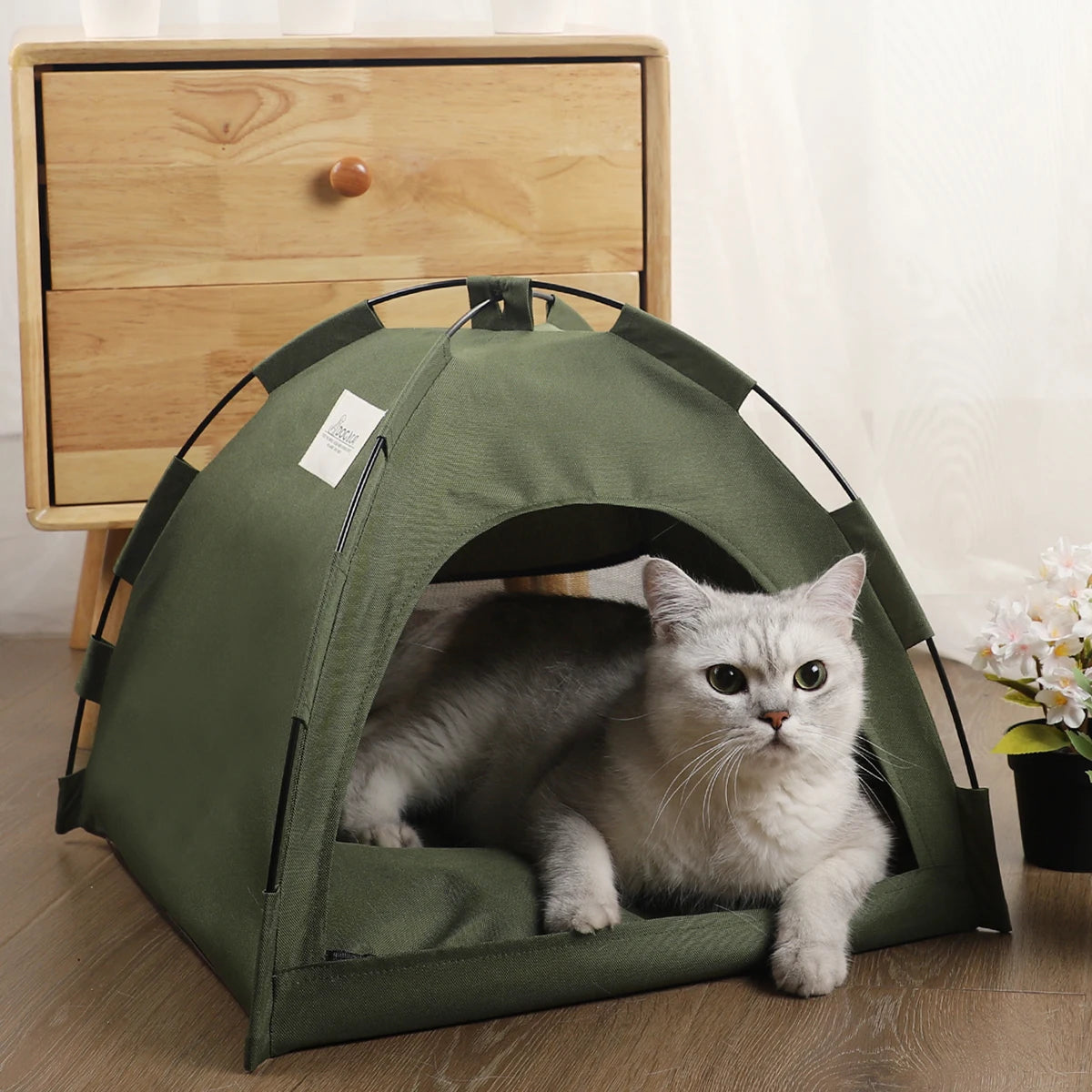 Pet camping tent a cozy, portable shelter for outdoor-loving pets on indoor adventures or nature-inspired getaways.