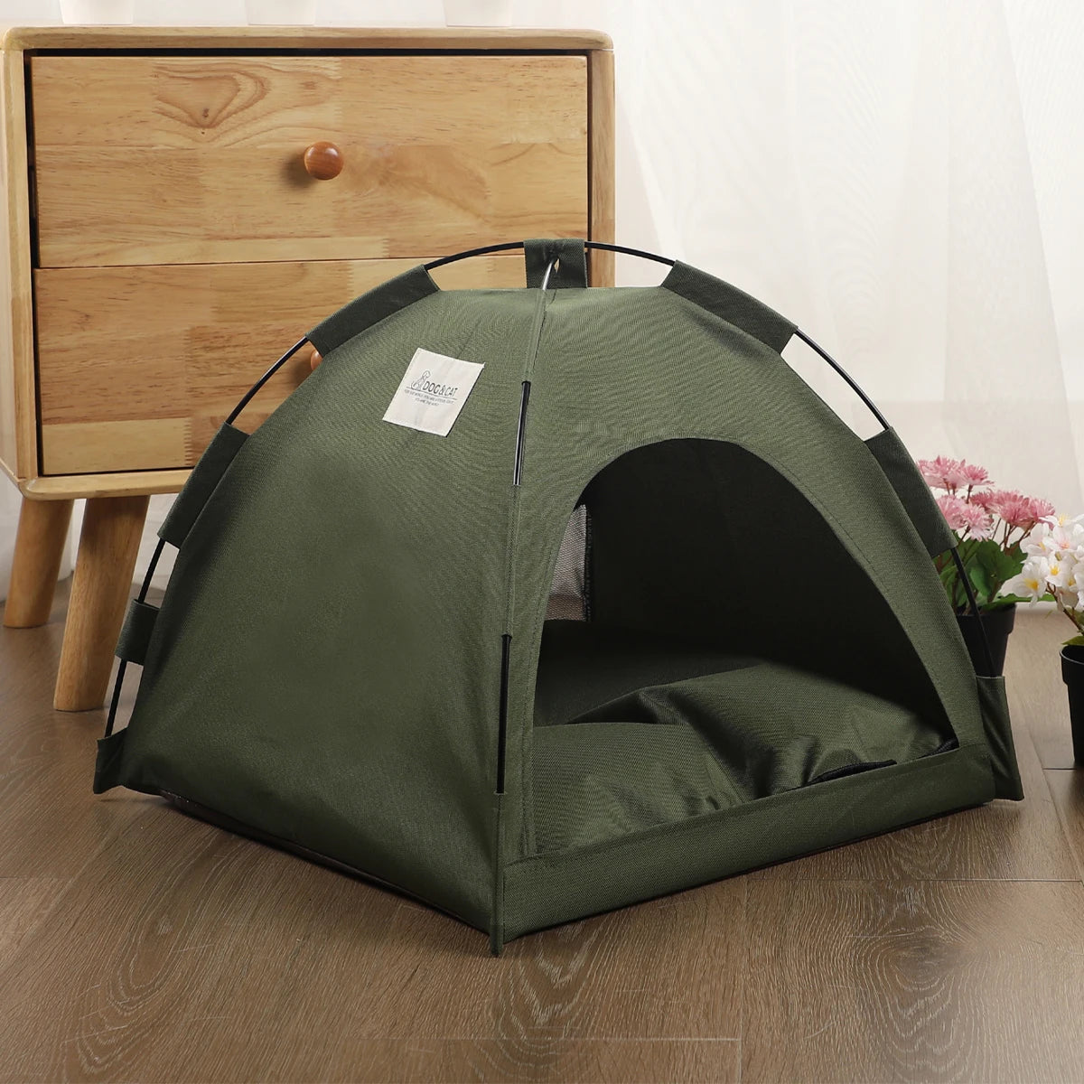 Pet camping tent a cozy, portable shelter for outdoor-loving pets on indoor adventures or nature-inspired getaways.