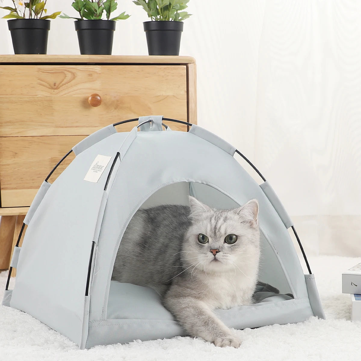 Pet camping tent a cozy, portable shelter for outdoor-loving pets on indoor adventures or nature-inspired getaways.